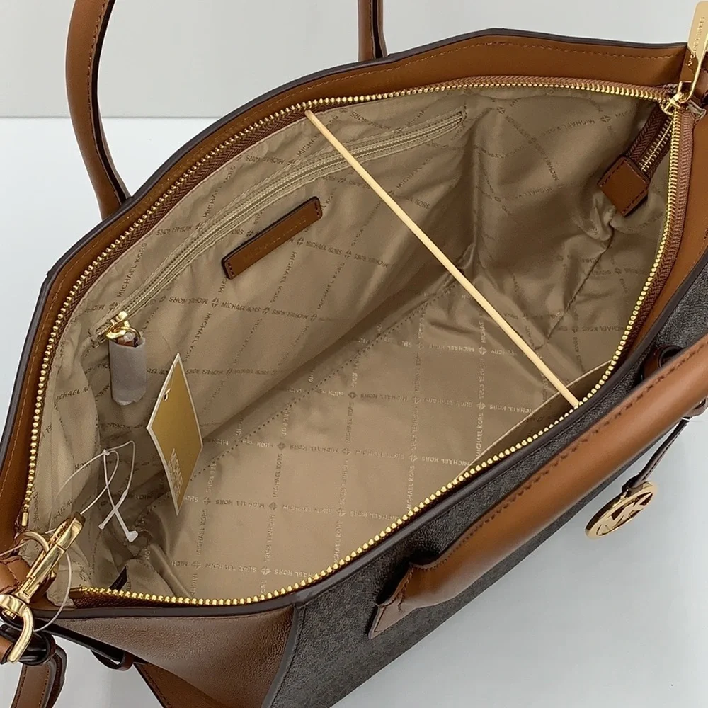 MICHAEL KORS AVRIL LARGE TOP ZIP SATCHEL BROWN/LUGGAGE SIGNATURE COLOR